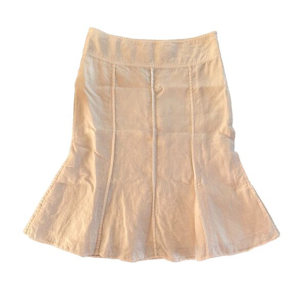 Vintage DKNY Size 2 100% Linen 100% Silk Lined Cream Ivory Knee A-line Skirt - Picture 1 of 6